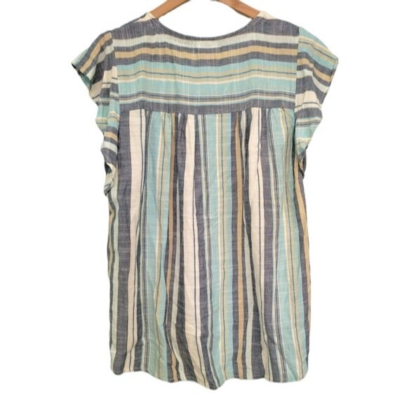 Knox Rose Blue & Cream Stripe Boho Top Size Small - Picture 2 of 5